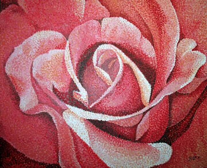 Painting titled "rose" by Andre Rollet, Original Artwork, Oil Mounted on Wood Stretcher frame