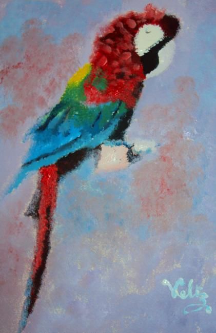 Pintura intitulada "le perroquet" por Andre Veltz, Obras de arte originais