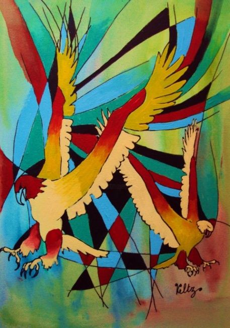 Peinture intitulée "les aigles" par Andre Veltz, Œuvre d'art originale