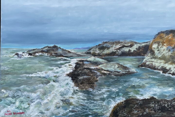 Peinture intitulée "Agitated ocean near…" par Andre Volchinski, Œuvre d'art originale, Acrylique