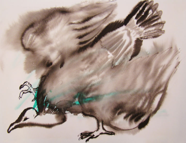 Drawing titled "Stepping Vulture" by Aa, Original Artwork, Ink