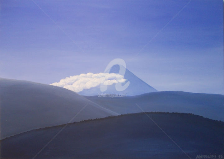 Malerei mit dem Titel "Blue Fuji-san" von Andrea Antolini, Original-Kunstwerk, Acryl