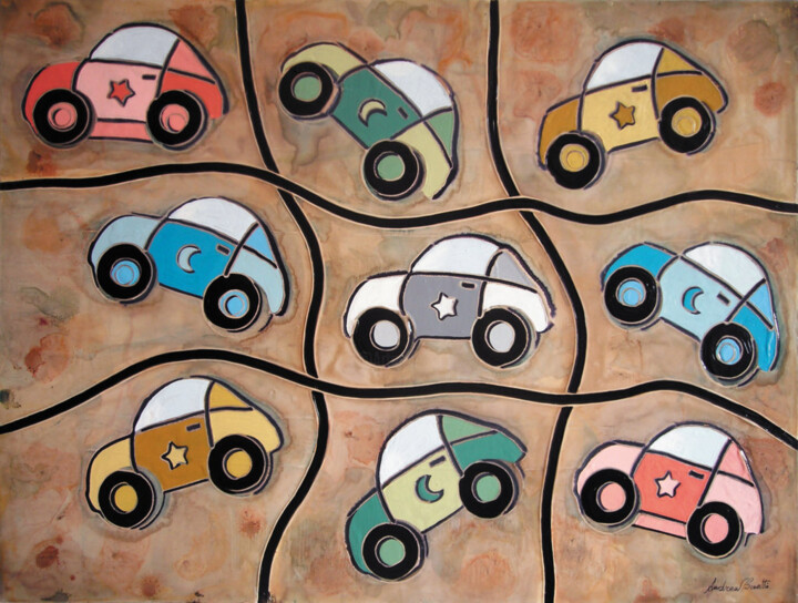 Painting titled "Automobili" by Andrea Benetti, Original Artwork, Oil