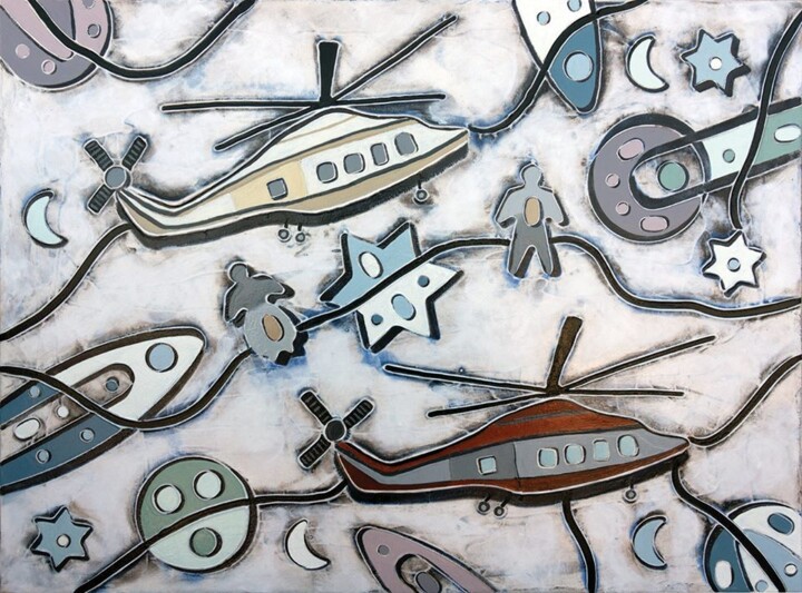 Malarstwo zatytułowany „Elicotteri” autorstwa Andrea Benetti, Oryginalna praca, Olej