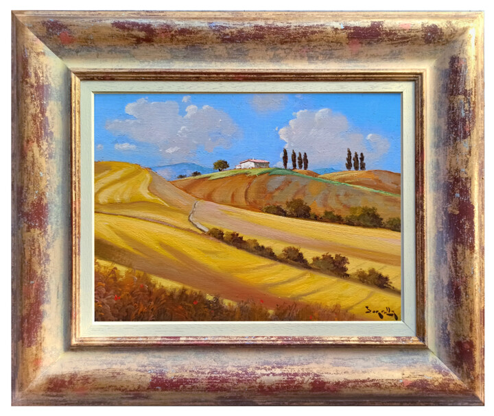 Painting titled "Colline Toscane - T…" by Andrea Borella, Original Artwork, Oil Mounted on Wood Panel