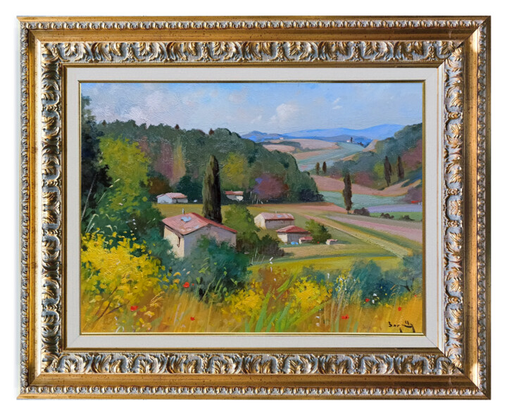 Peinture intitulée "Landscape with broo…" par Andrea Borella, Œuvre d'art originale, Huile Monté sur Panneau de bois