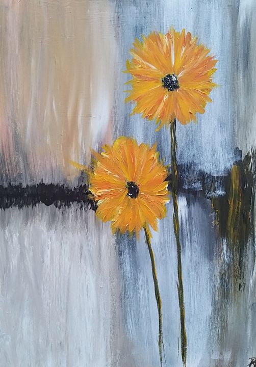 Painting titled "Sunflowers" by Andrea Brown, Original Artwork, Acrylic