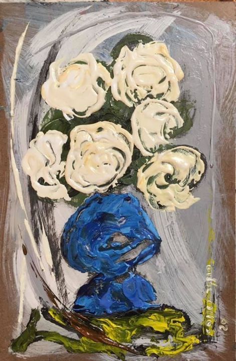 Peinture intitulée "Fiori nel Vaso blu" par Andrea Collemaggio, Œuvre d'art originale, Huile