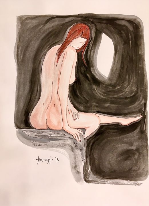 Desenho intitulada "Musa, spazio vuoto" por Andrea Collemaggio, Obras de arte originais, Aquarela