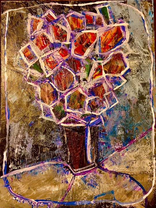 Pittura intitolato "Fiori in un vaso, p…" da Andrea Collemaggio, Opera d'arte originale, Acrilico