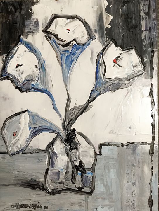 Pittura intitolato "Fiori, vaso, ghiacc…" da Andrea Collemaggio, Opera d'arte originale, Acrilico