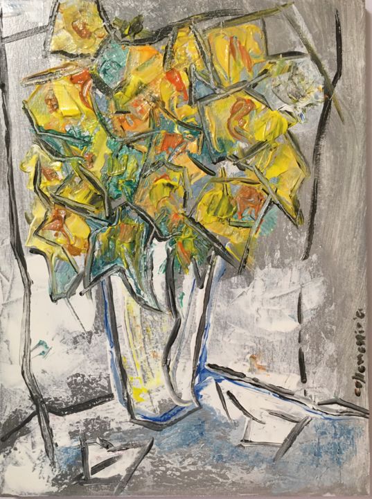 Pittura intitolato "Fiori gialli in un…" da Andrea Collemaggio, Opera d'arte originale, Acrilico