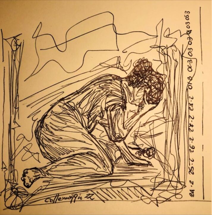 Disegno intitolato "intanto inesistente" da Andrea Collemaggio, Opera d'arte originale, Biro