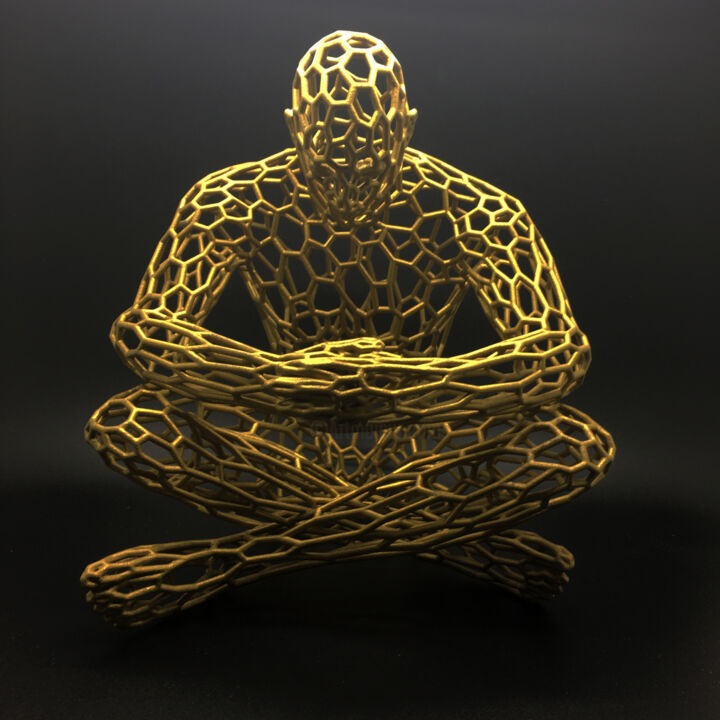 Sculpture titled "THINKER (gold)" by Andrea Giorgi, Original Artwork, Plastic