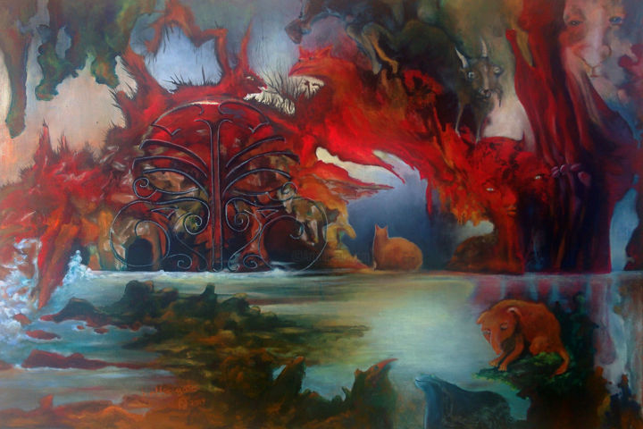 Malerei mit dem Titel "HELLS GATE" von Andrea Groier, Original-Kunstwerk, Acryl