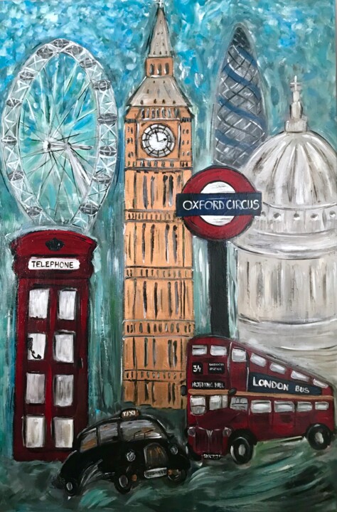 Painting titled "London City" by Andrea Gyoparos, Original Artwork, Acrylic