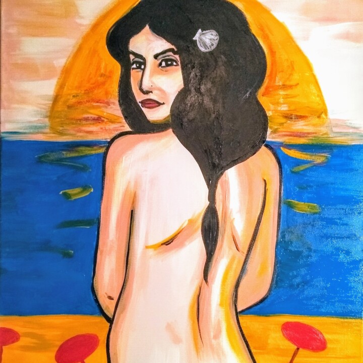 Painting titled "Corinna 2021" by Andrea Kux, Original Artwork, Acrylic Mounted on Wood Stretcher frame