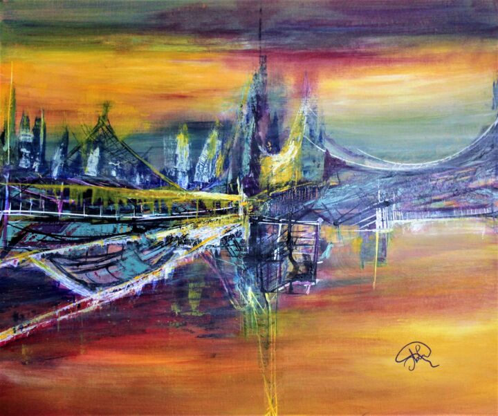 Painting titled "Depuis le pont 2" by Andrea Luna (Lunarte), Original Artwork, Acrylic