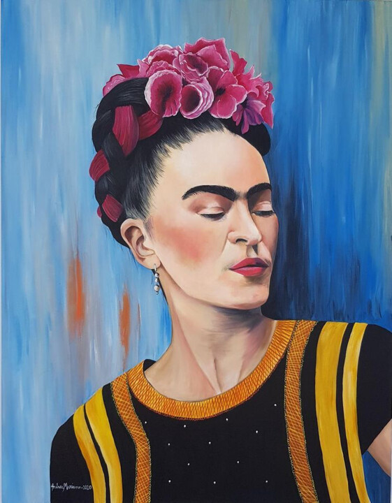 Malerei mit dem Titel "Frida em Azul" von Andrea Mariano, Original-Kunstwerk, Acryl