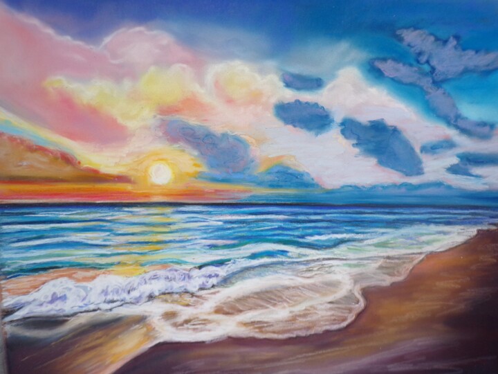 Painting titled "Sunset on the beach" by Andrea Napolitano, Original Artwork, Pastel