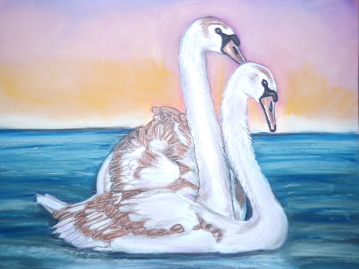 Painting titled "Swans" by Andrea Napolitano, Original Artwork, Pastel