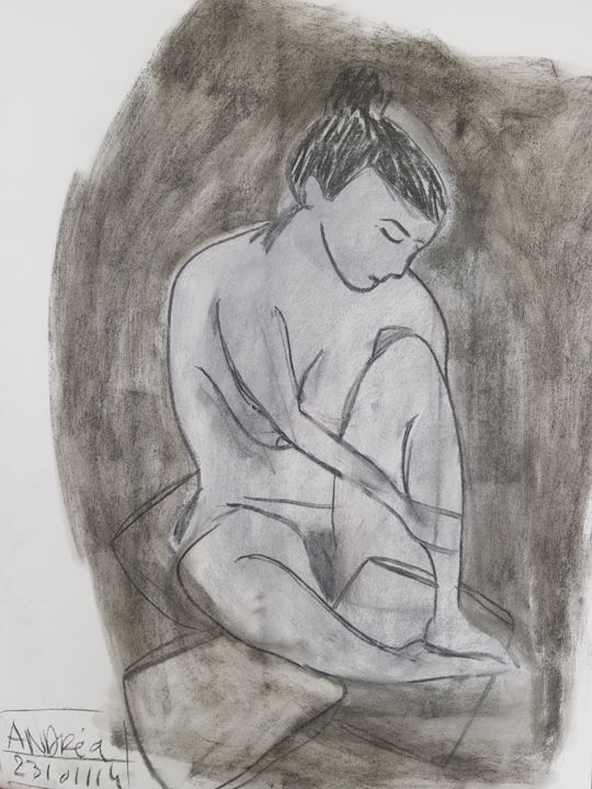 Drawing titled "Nu gris" by Andréa Pardineille, Original Artwork