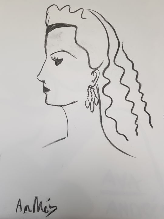 Tekening getiteld "Femme de profil" door Andréa Pardineille, Origineel Kunstwerk, Silverpoint