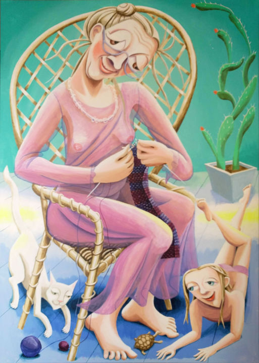 Malerei mit dem Titel "Ich als alte Frau" von Andrea Riegler, Original-Kunstwerk, Acryl