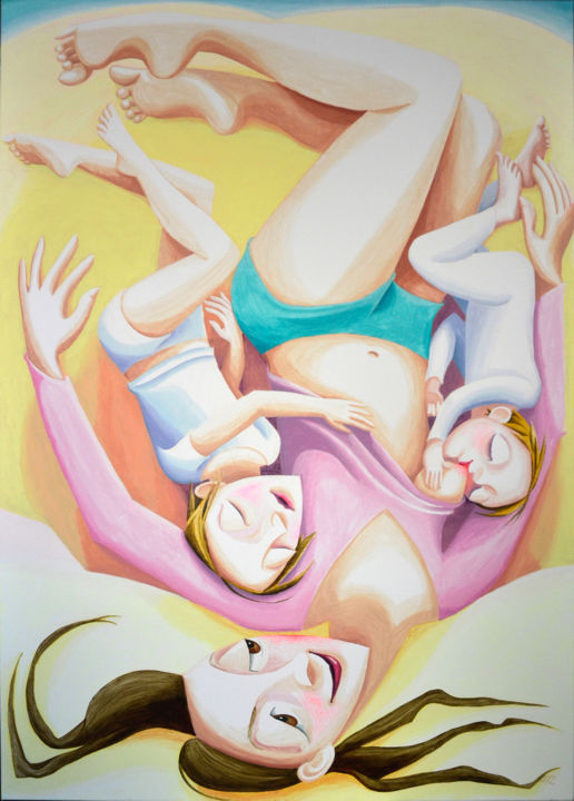 Painting titled "Familienbett" by Andrea Riegler, Original Art, Acrylic