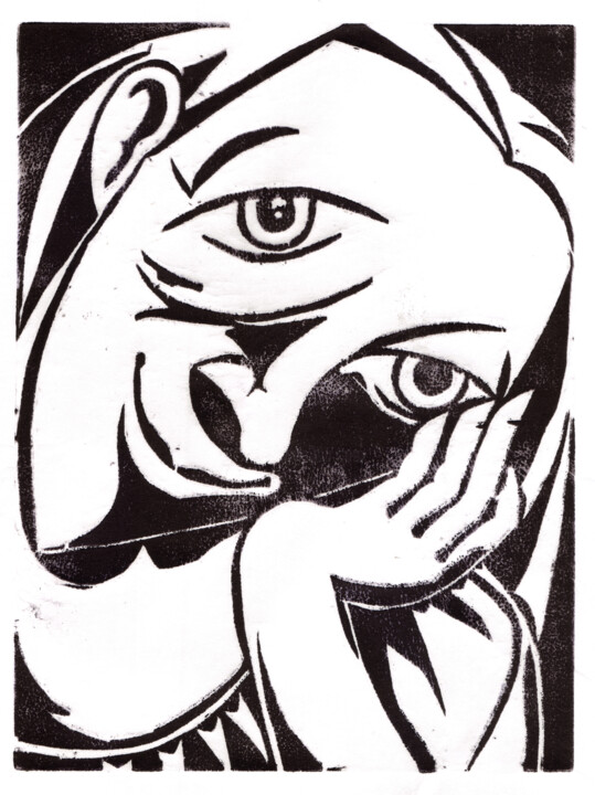 「The Opened Eye」というタイトルの製版 Andrea Rieglerによって, オリジナルのアートワーク, 木版画