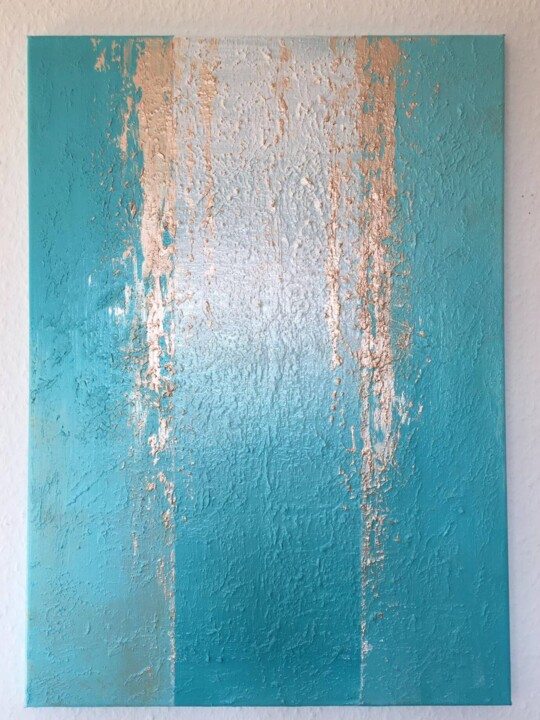 Painting titled "Gold-turquoise" by Andrea Schwarz, Original Artwork, Acrylic