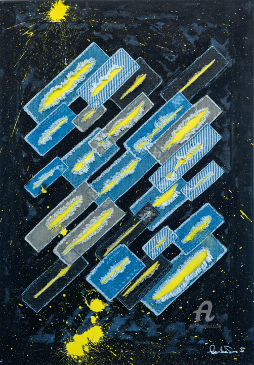 Textilkunst mit dem Titel "Sole Tappezzato" von Andrea Simone Peruzzo, Original-Kunstwerk, Textilfaser Auf Keilrahmen aus Ho…