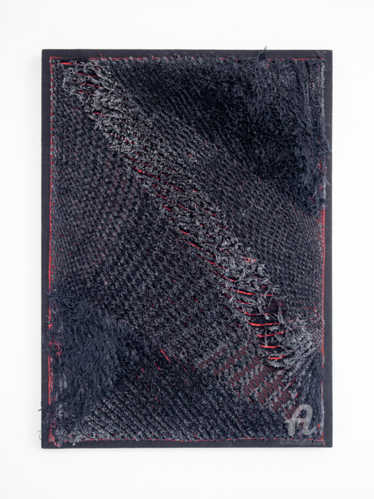 Textielkunst getiteld "Cenere Viva" door Andrea Simone Peruzzo, Origineel Kunstwerk, Stof Gemonteerd op Frame voor houten br…