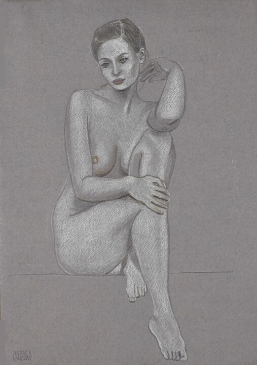 Drawing titled "NUDE" by Andrea Vandoni, Original Artwork, Pastel Mounted on Cardboard