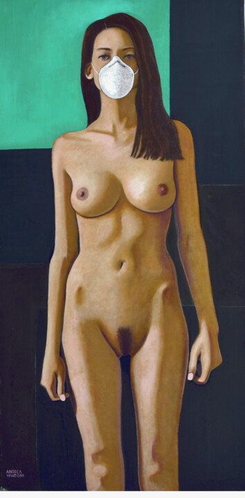 Painting titled "NUDE WITH ANTI POLL…" by Andrea Vandoni, Original Artwork, Oil