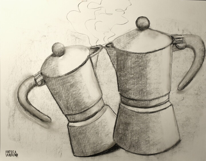 Disegno intitolato "STUDIO SULLE CAFFET…" da Andrea Vandoni, Opera d'arte originale, Carbone Montato su Altro pannello rigido