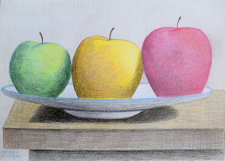 Disegno intitolato "Apples" da Andrea Vandoni, Opera d'arte originale, Matite colorate