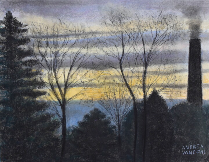 Drawing titled "A New Tree - 2" by Andrea Vandoni, Original Artwork, Pastel Mounted on Wood Panel