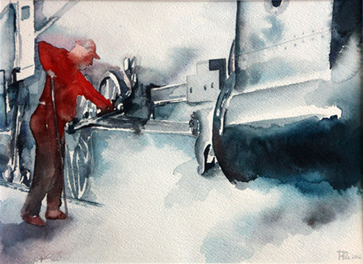 Pittura intitolato "Il treno" da Andrea Zuppa, Opera d'arte originale, Acquarello
