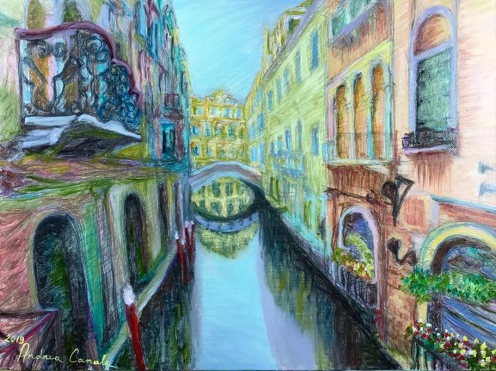 Painting titled "Canale di Venezia" by Andrea Canale, Original Artwork, Oil