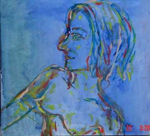 Pittura intitolato "Mulher em azul/ Wom…" da Andréa Dórea, Opera d'arte originale