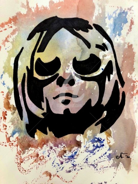 Schilderij getiteld "Kurt Cobain" door Andrea Falchi, Origineel Kunstwerk, Aquarel