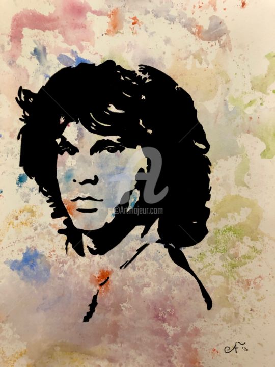 Schilderij getiteld "Jim Morrison" door Andrea Falchi, Origineel Kunstwerk, Aquarel