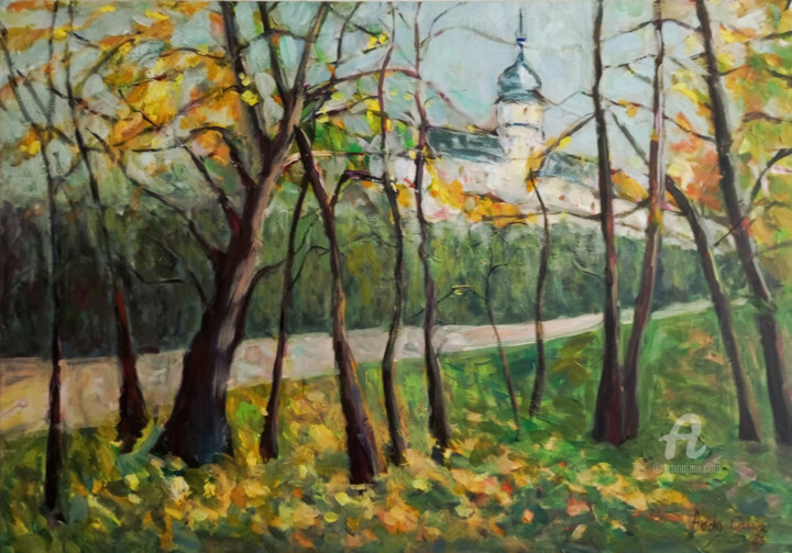 Painting titled "Autumn under the ca…" by Andy Gakova, Original Artwork, Oil