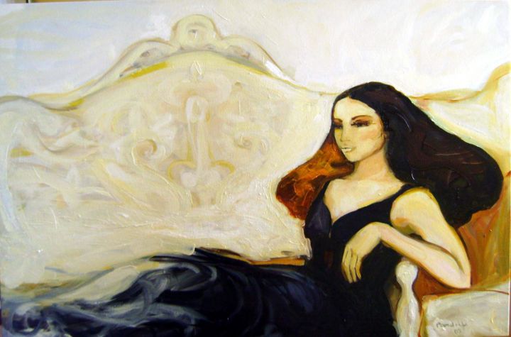 Pintura intitulada "SOPHIA IN SOFA" por Andrea Pandolfi, Obras de arte originais, Óleo