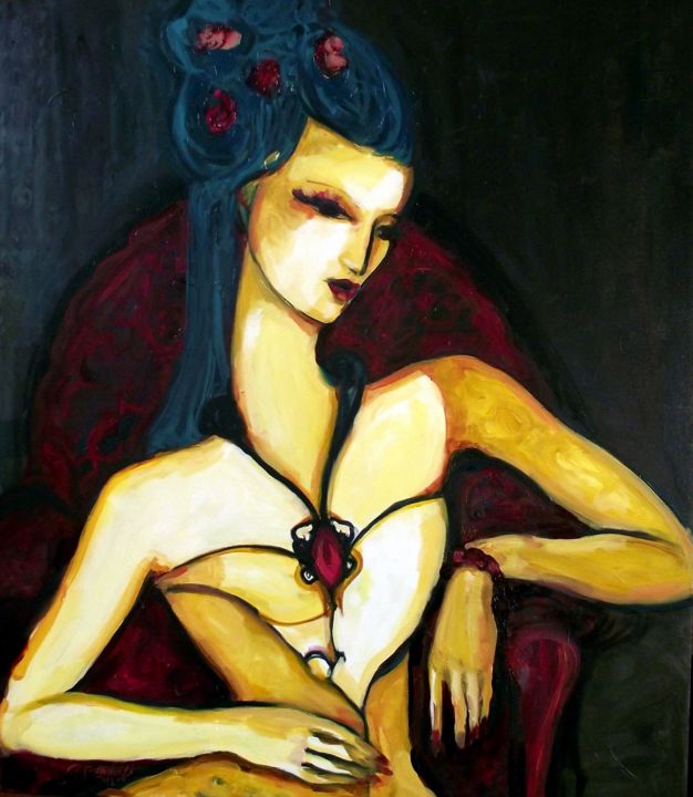 Pintura intitulada "BLUE HAIR WOMAN…" por Andrea Pandolfi, Obras de arte originais, Óleo
