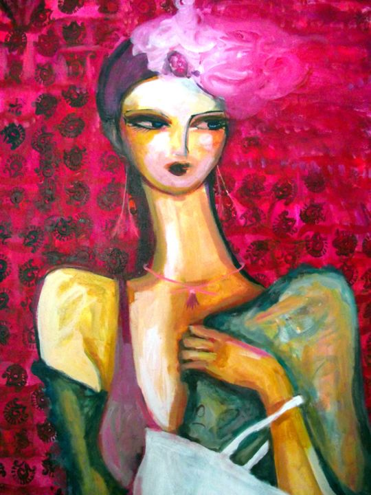 Pintura intitulada "LADY PINK FEATHER…" por Andrea Pandolfi, Obras de arte originais, Acrílico