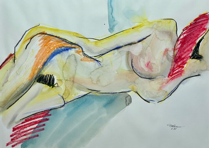 Painting titled "Akt #6" by Andreas Ostermann, Original Artwork, Watercolor