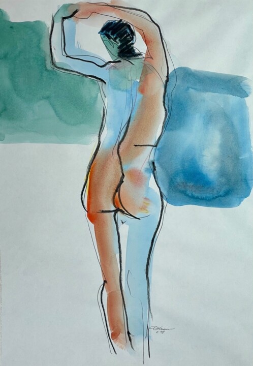 Painting titled "Akt #7" by Andreas Ostermann, Original Artwork, Watercolor