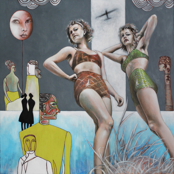 Painting titled "Strandmode I mode d…" by Andreas Zimmermann, Original Artwork, Oil Mounted on Cardboard
